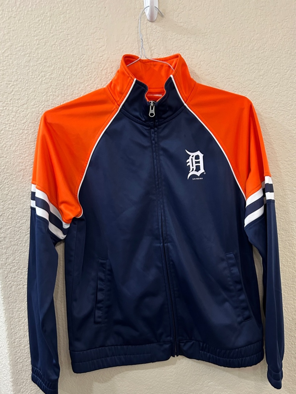 MLB Detroit Tigers Navy and Orange Track Jacket with jeweled sparkly logo